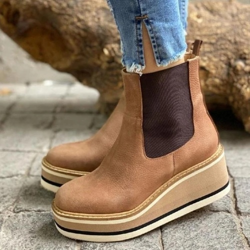 "Bottes à Plateforme et Semelle Compensée avec Bande Élastique - Confort Slip-On"