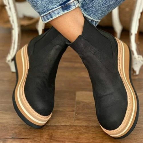 "Bottes à Plateforme et Semelle Compensée avec Bande Élastique - Confort Slip-On"