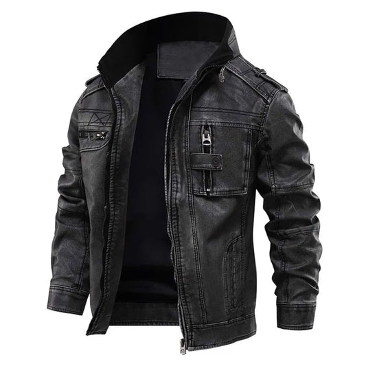 Alpha - Veste en cuir noir pour homme