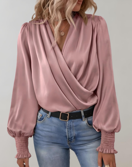 Abigail - Blouse Chic à Manches Longues et Col en V pour le Printemps pour Femmes